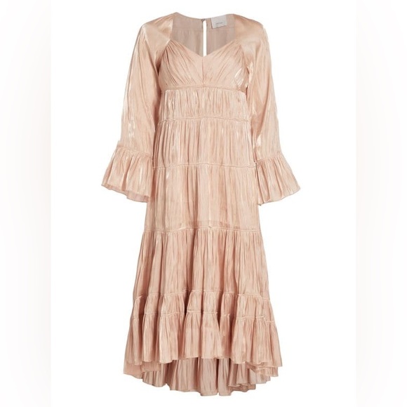 CINQ À SEPT Nina Tiered Satin Midi Dress 10 - Picture 3 of 9